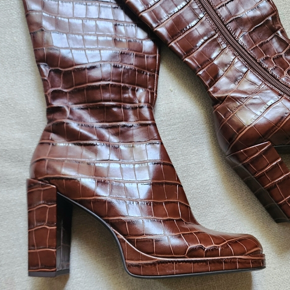 Jeffrey Campbell Brown Croc-Embossed Boots - Picture 3 of 8